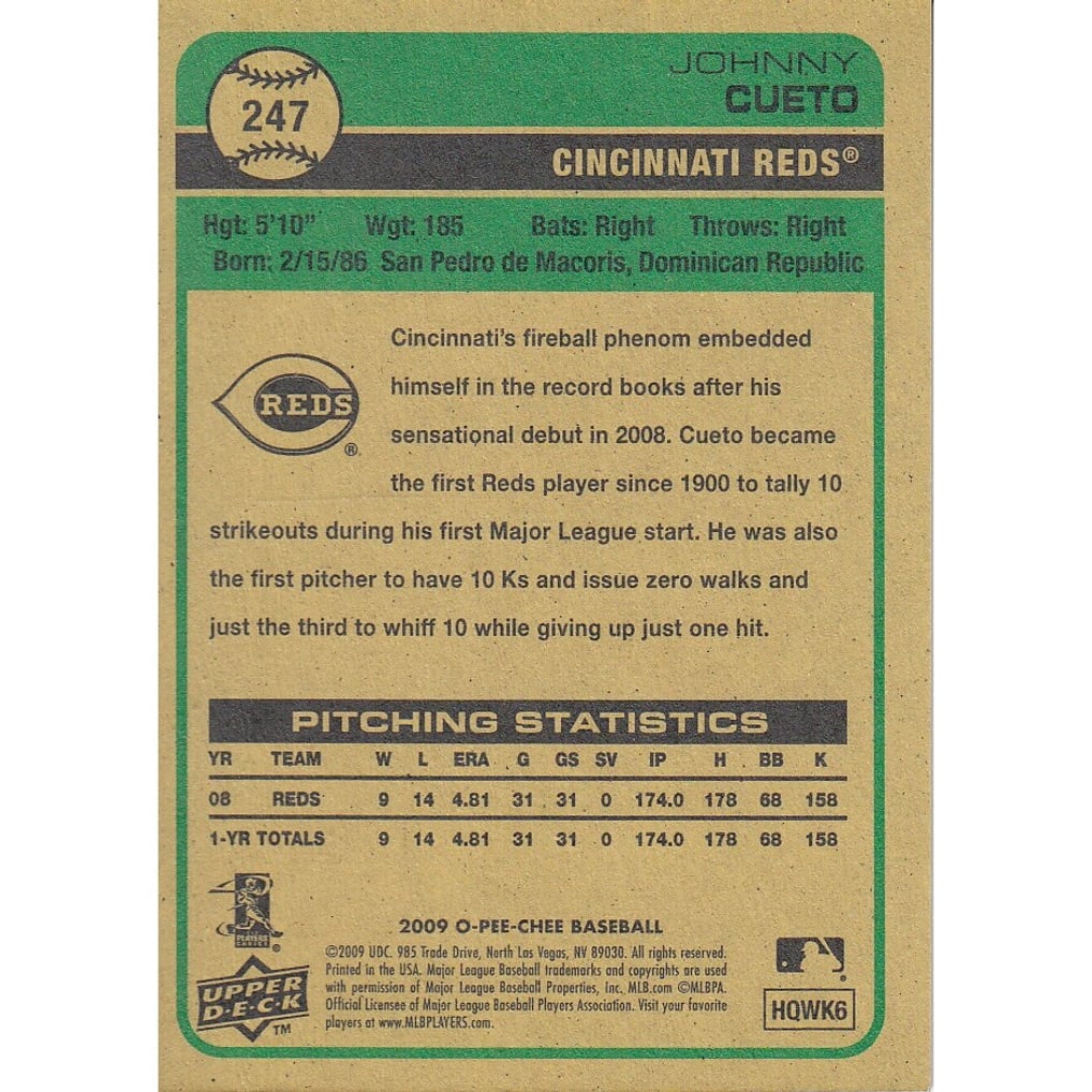 2009 O-Pee-Chee Black Mini #247 Johnny Cueto