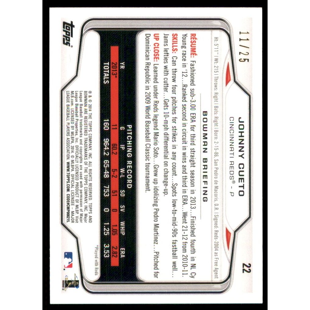 2014 Bowman Black #22 Johnny Cueto