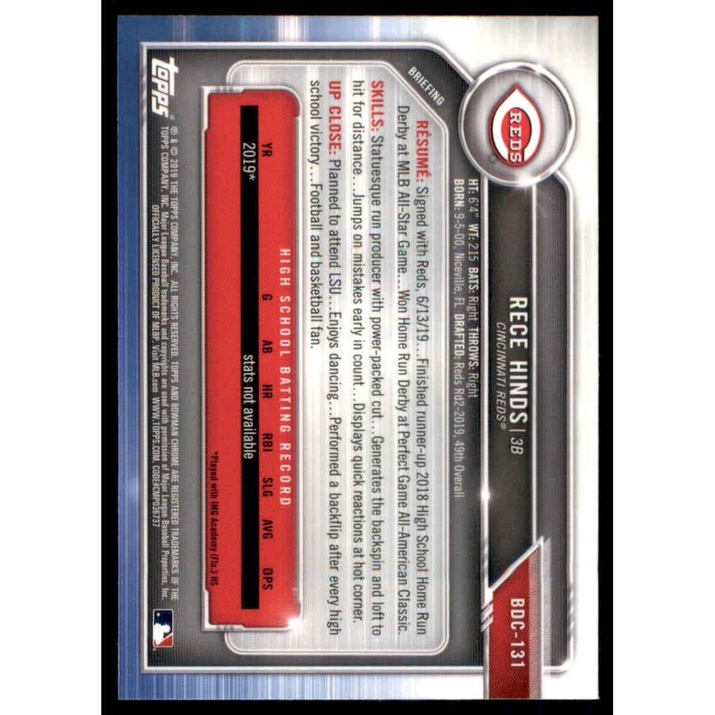 2019 Bowman Chrome Draft #BDC131 Rece Hinds