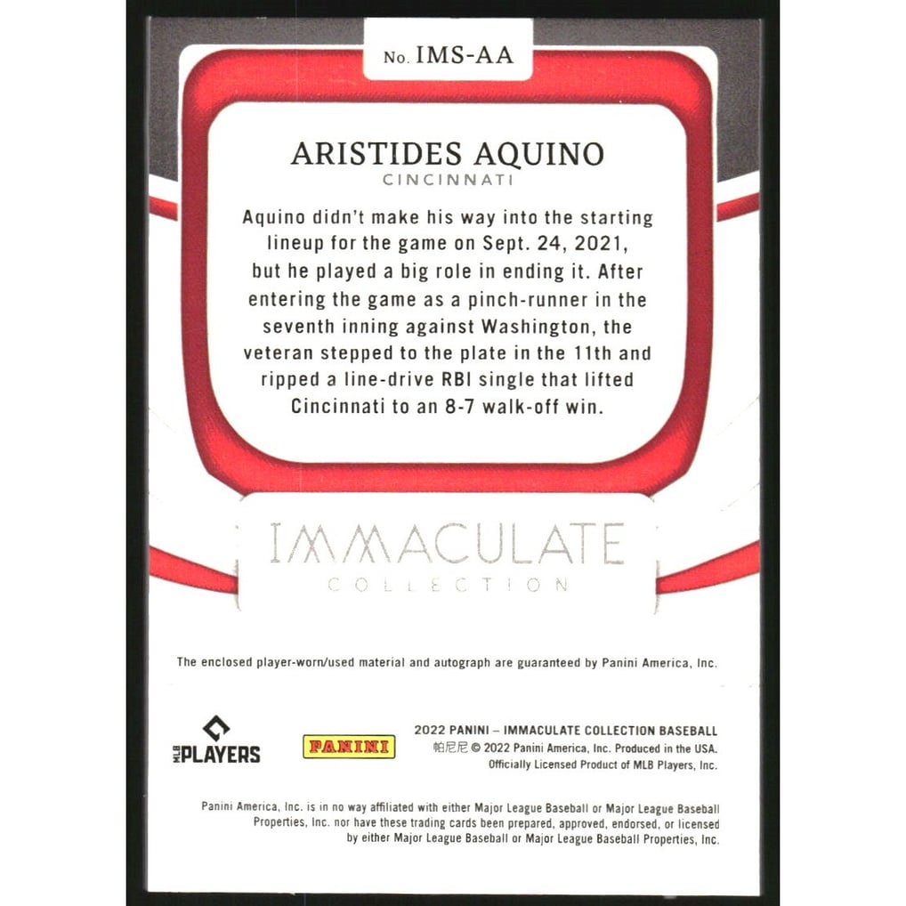 2022 Immaculate Collection Immaculate Material Signatures Jackets #17 Aristides Aquino