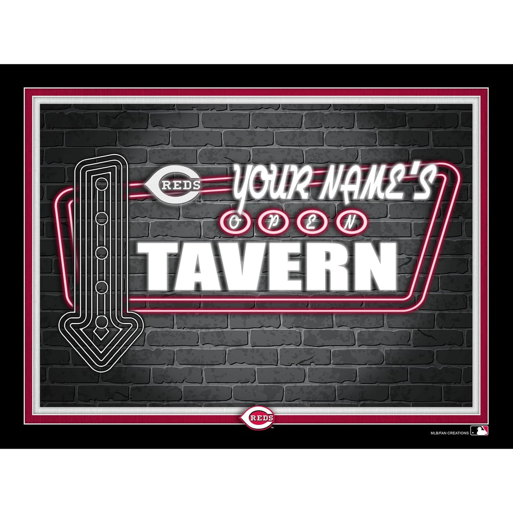 Cincinnati Reds 12'' x 16'' Personalized Framed Neon Tavern Print - Black