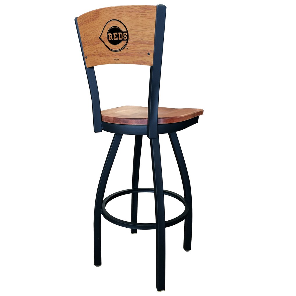Cincinnati Reds 36" Wood Swivel Laser Engraved Counter Stool - Black