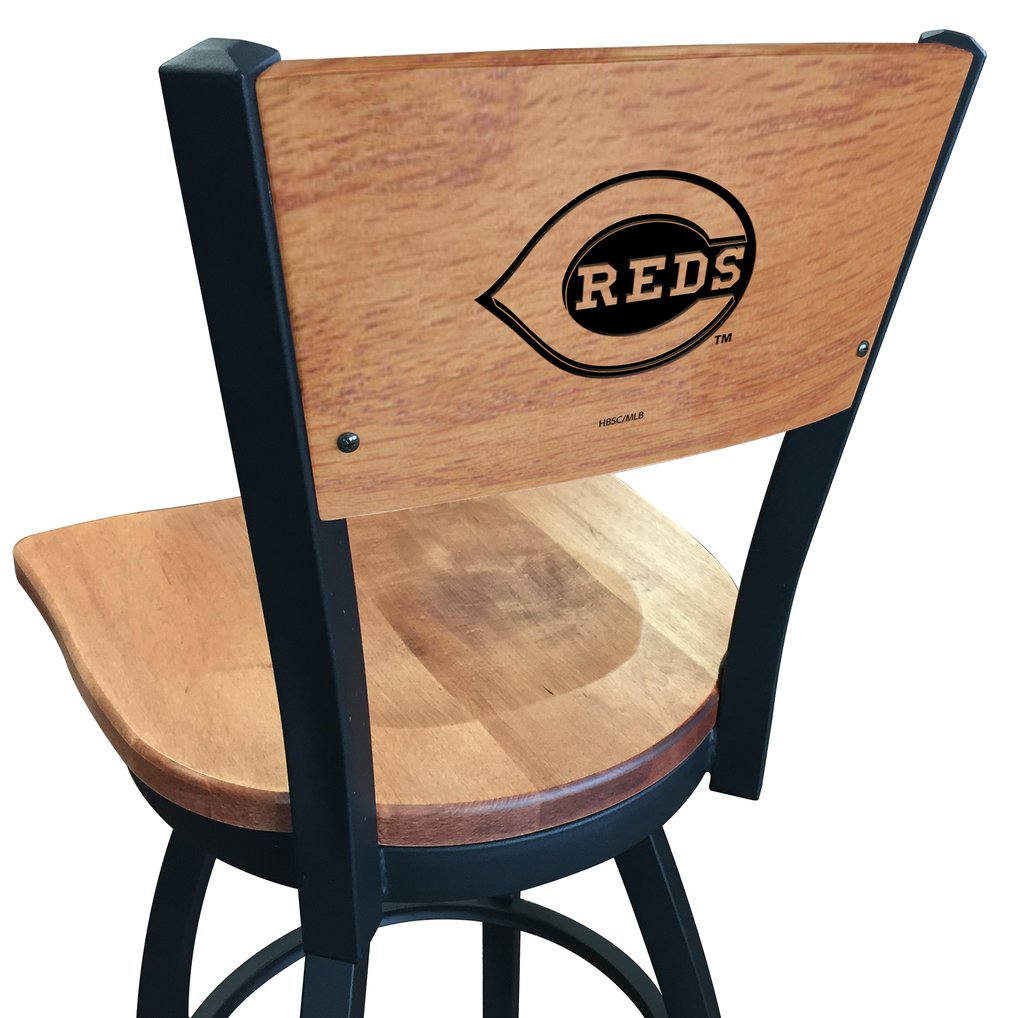 Cincinnati Reds 36" Wood Swivel Laser Engraved Counter Stool - Black