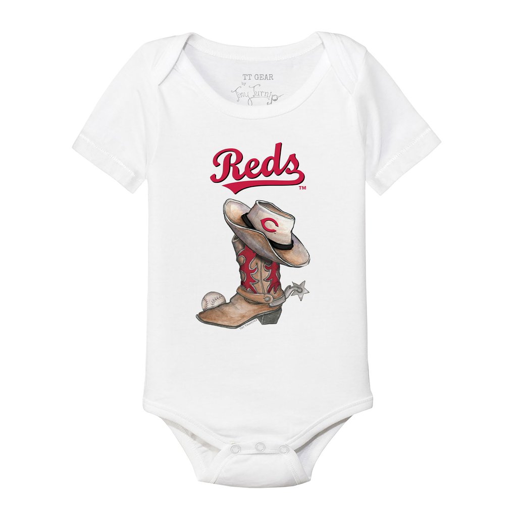 Cincinnati Reds Tiny Turnip Infant Cowboy Boot Bodysuit - White