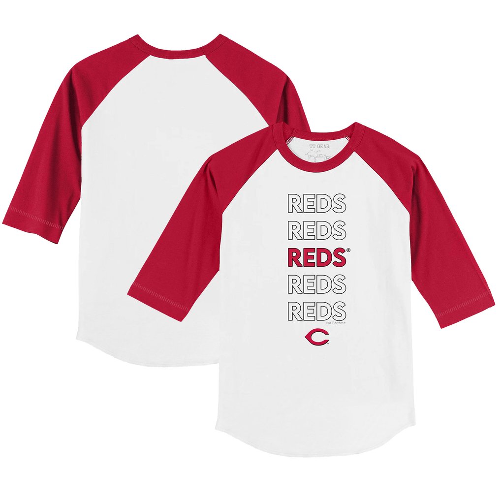 Cincinnati Reds Tiny Turnip Infant Stacked Raglan 3/4 Sleeve T-Shirt - White/Red