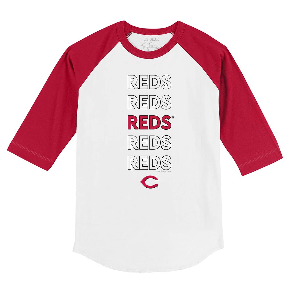 Cincinnati Reds Tiny Turnip Infant Stacked Raglan 3/4 Sleeve T-Shirt - White/Red