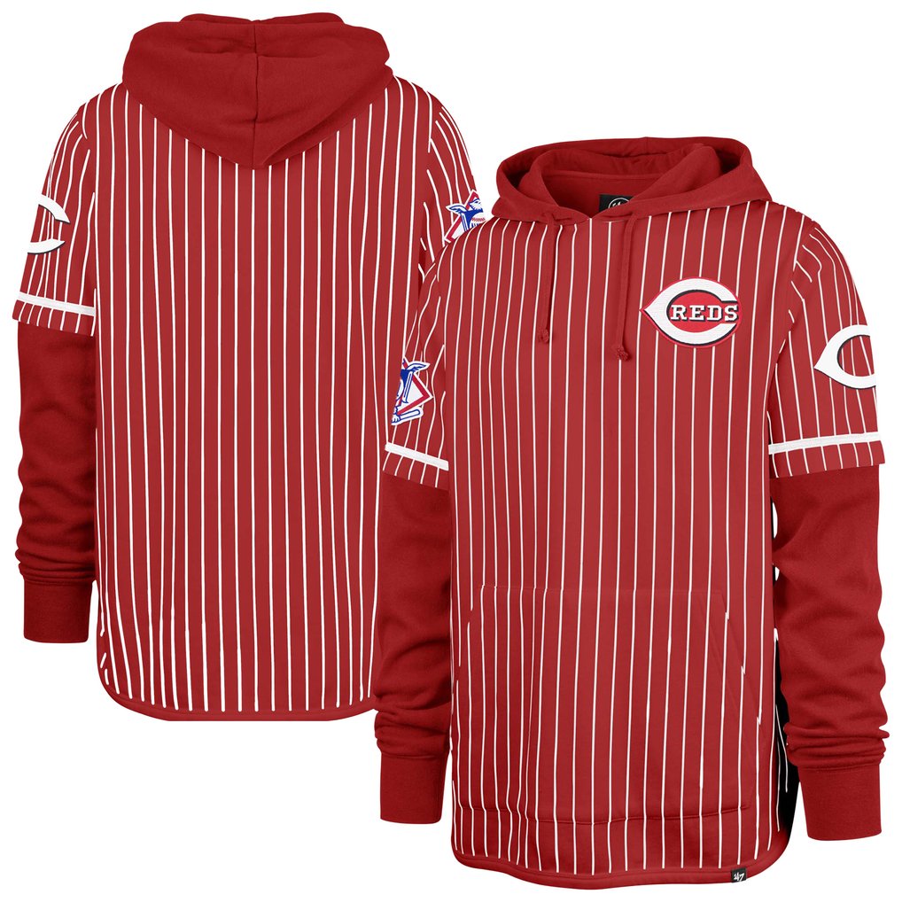  Cincinnati Reds '47 Pinstripe Double Header Pullover Hoodie - Red