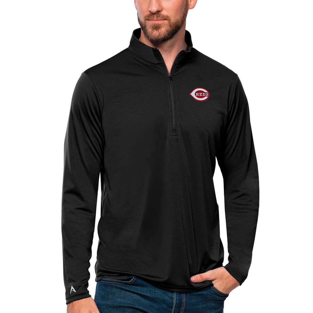 Cincinnati Reds Antigua Tribute Quarter-Zip Pullover Top - Black