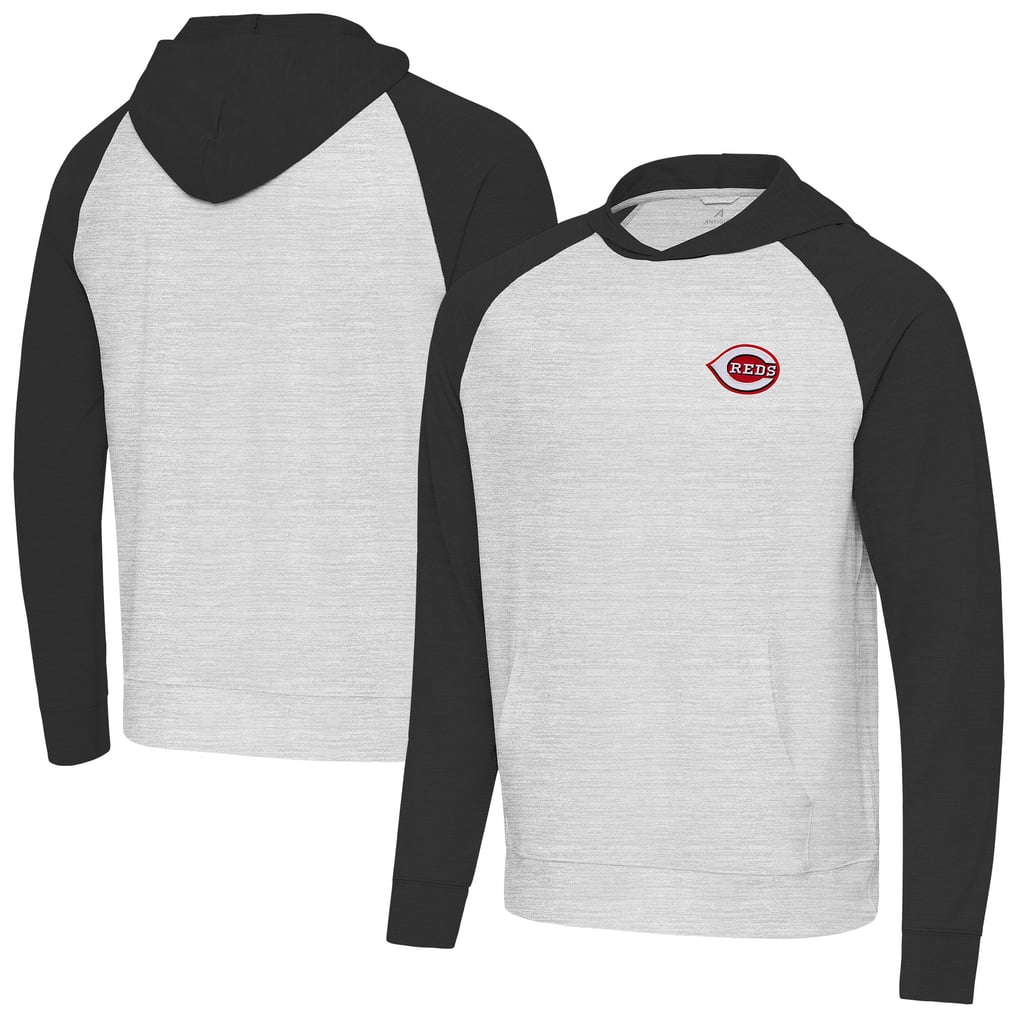 Cincinnati Reds Antigua Urgent Pullover Hoodie - Black/Heather Gray