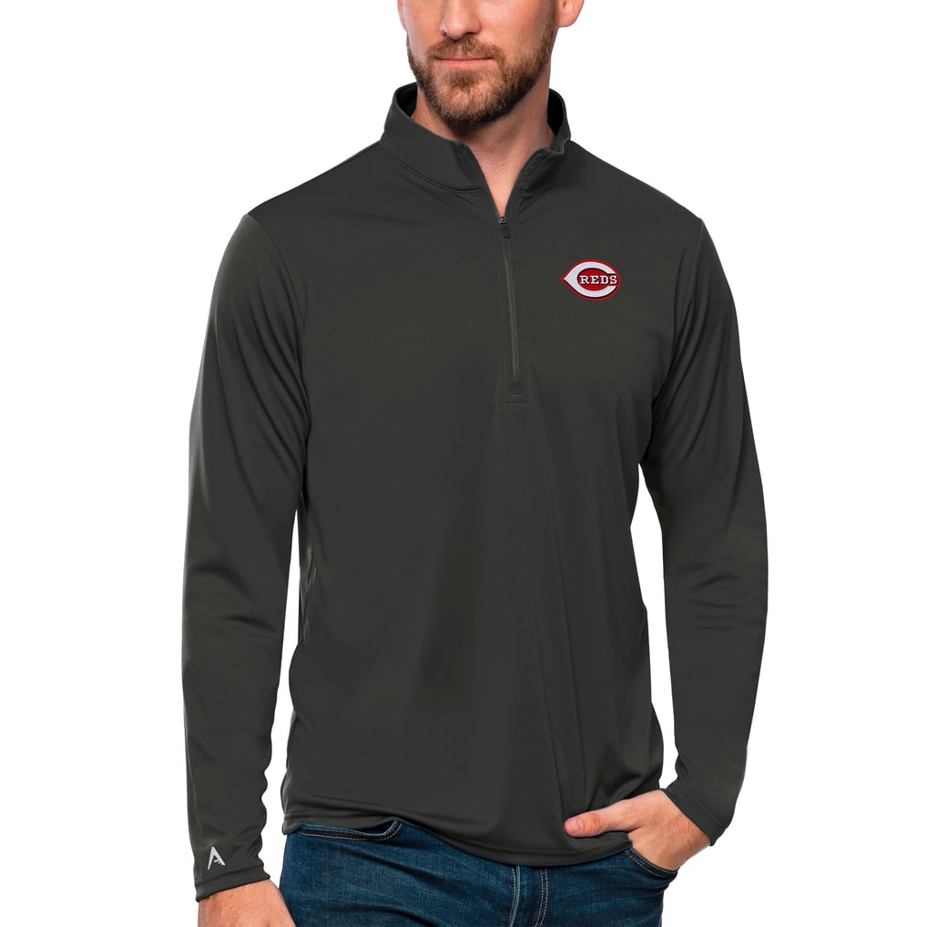 Cincinnati Reds Antigua Tribute Quarter-Zip Pullover Top - Charcoal