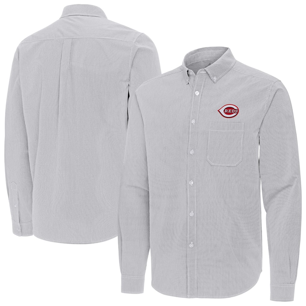 Cincinnati Reds Antigua Porter Woven Long Sleeve Button-Down Shirt - Gray
