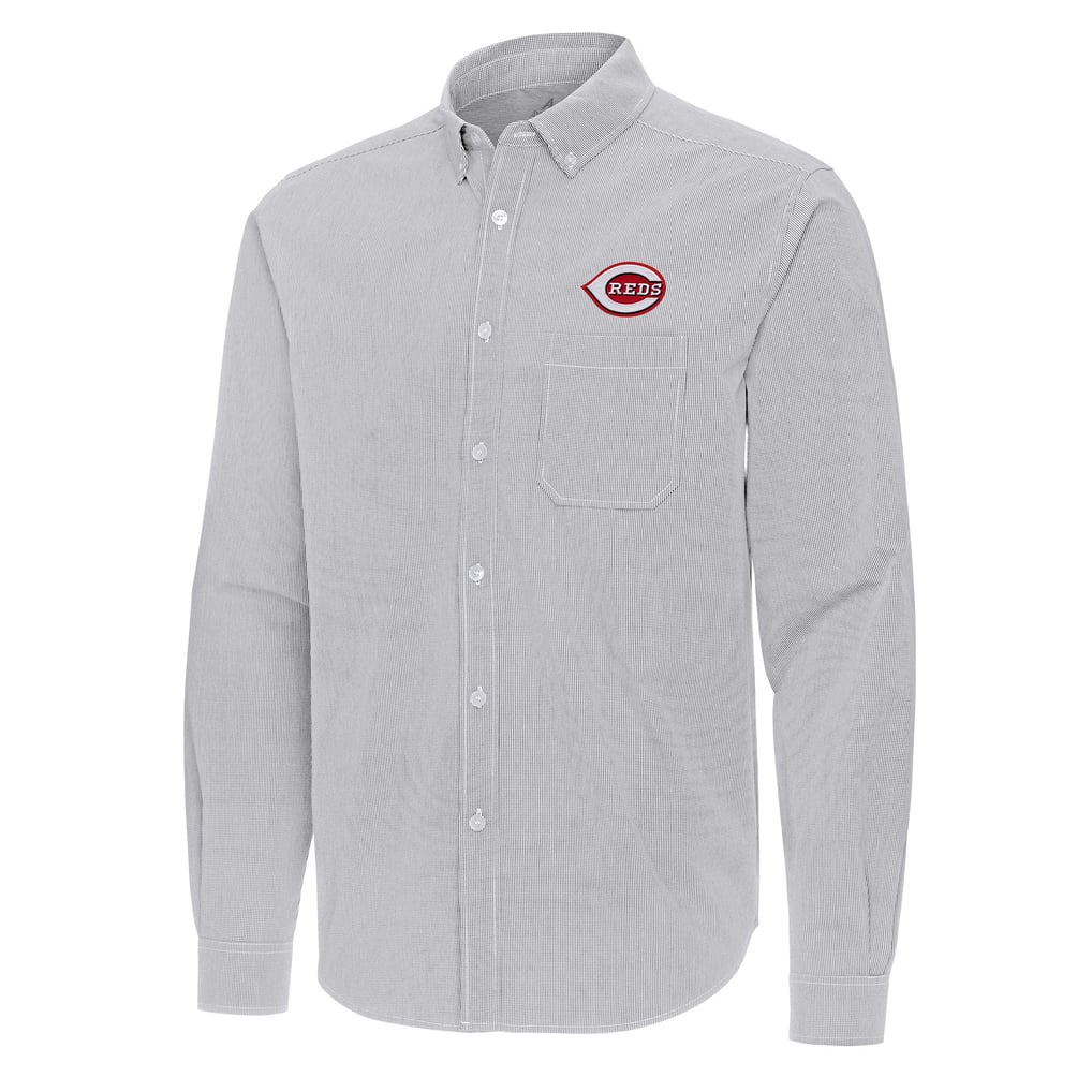 Cincinnati Reds Antigua Porter Woven Long Sleeve Button-Down Shirt - Gray