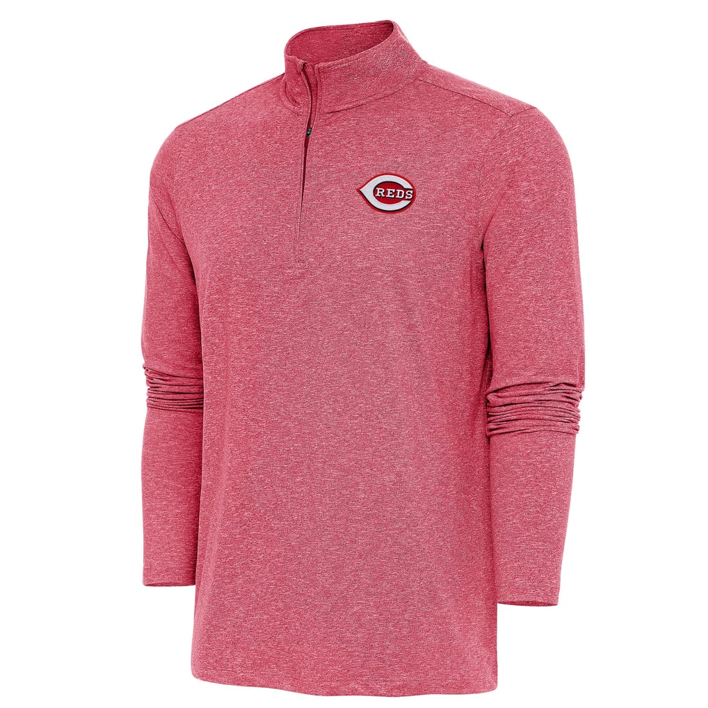  Cincinnati Reds Antigua Hunk Quarter-Zip Pullover Top - Heather Red