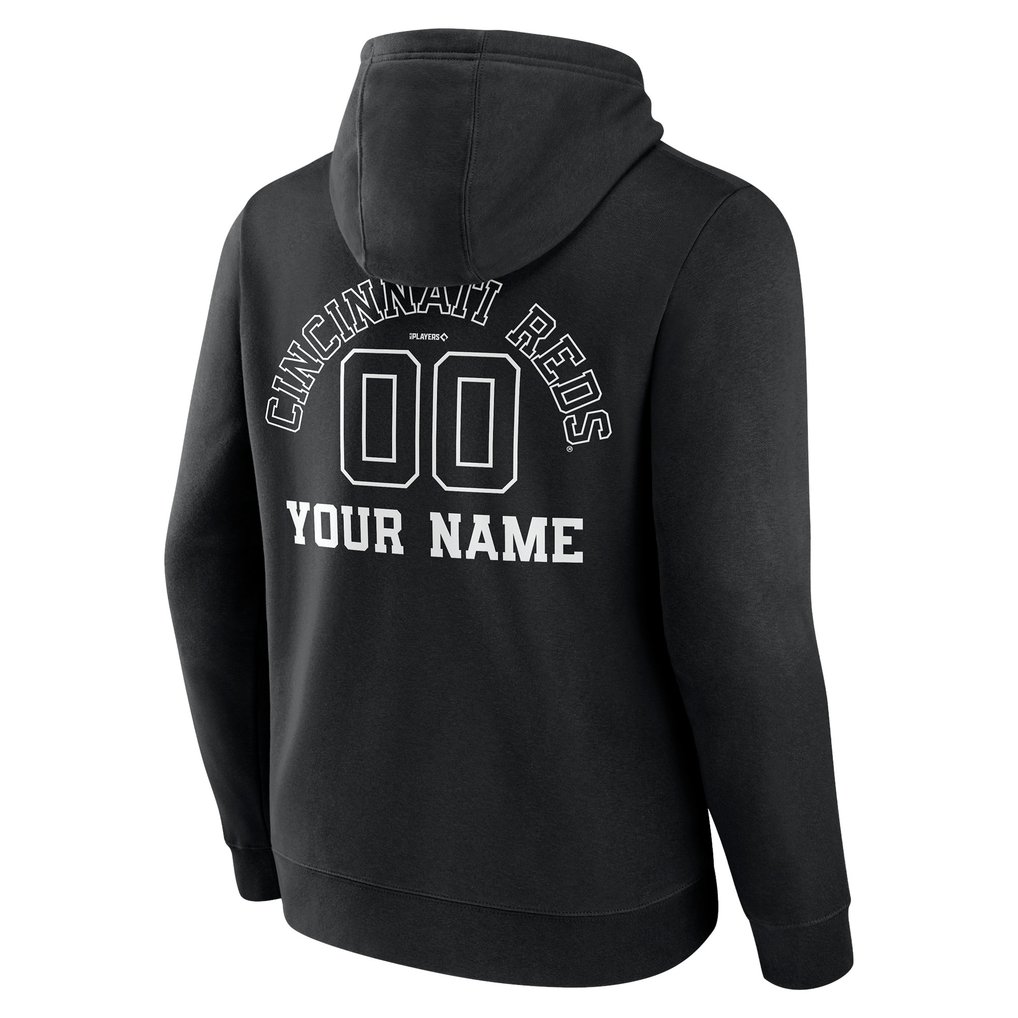 Cincinnati Reds Monochrome Personalized Name & Number Pullover Hoodie - Black