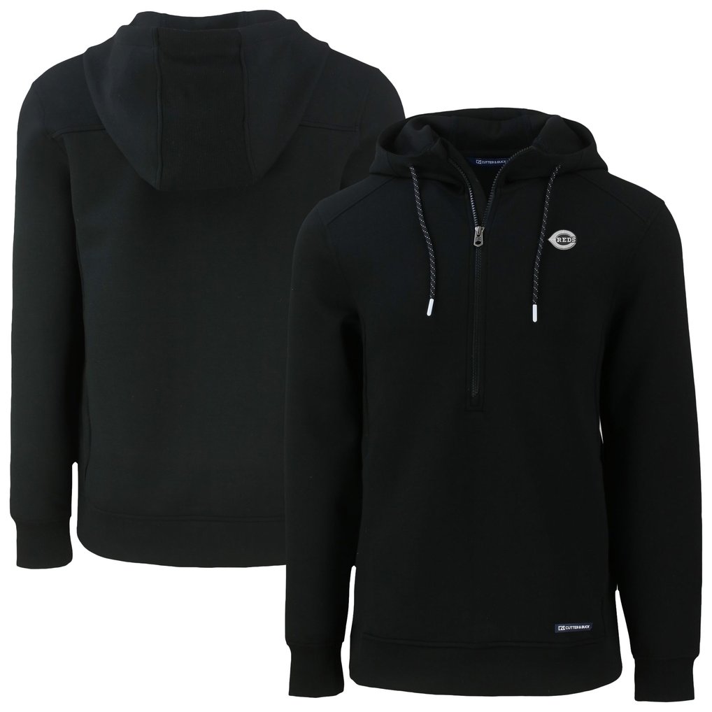 Cincinnati Reds Cutter & Buck Roam Eco Recycled Half-Zip Pullover Hoodie - Black
