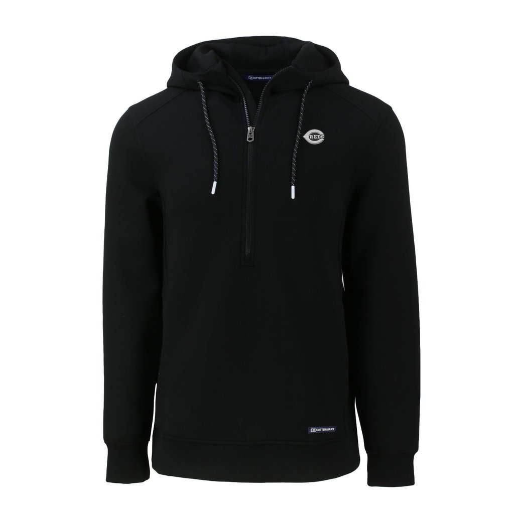 Cincinnati Reds Cutter & Buck Roam Eco Recycled Half-Zip Pullover Hoodie - Black