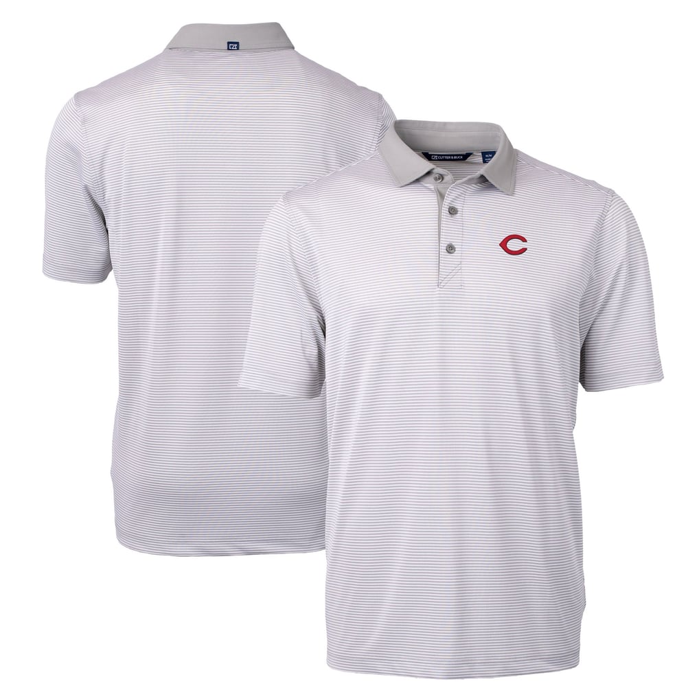 Cincinnati Reds Cutter & Buck Virtue Eco Pique Micro Stripe Recycled Polo - Gray/White