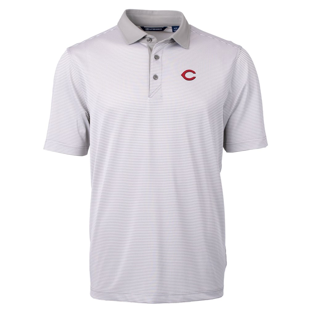 Cincinnati Reds Cutter & Buck Virtue Eco Pique Micro Stripe Recycled Polo - Gray/White