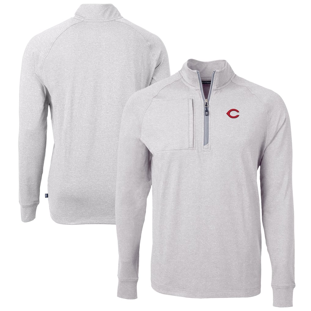 Cincinnati Reds Cutter & Buck Adapt Eco Knit Stretch Recycled Quarter-Zip Pullover Top - Heather Gray