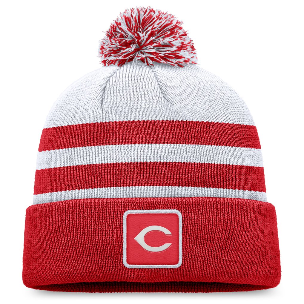 Cincinnati Reds Fanatics Cuffed Knit Hat with Pom - Gray