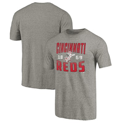 Cincinnati Reds Cooperstown Collection Antique Stack Tri-Blend T-Shirt - Gray