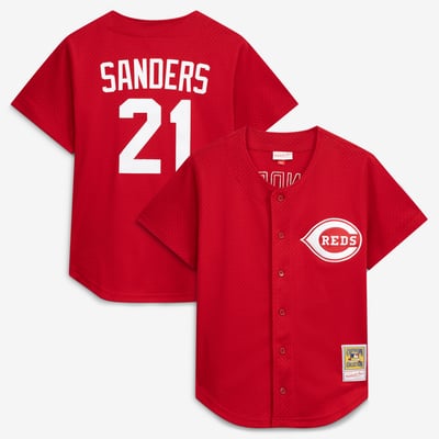 Deion Sanders Cincinnati Reds Mitchell & Ness Cooperstown Mesh Batting Practice Button-Up Jersey - Red