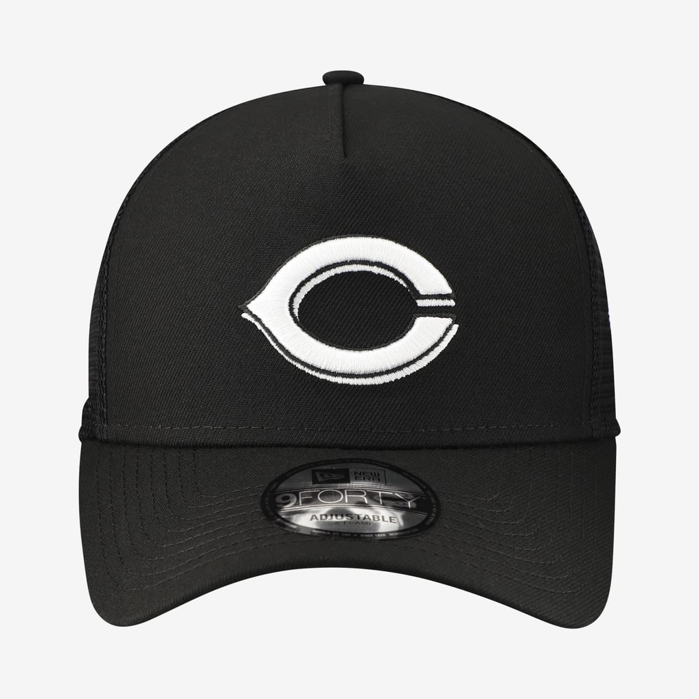 Cincinnati Reds New Era Side Script 9FORTY A-Frame Trucker Adjustable Hat - Black