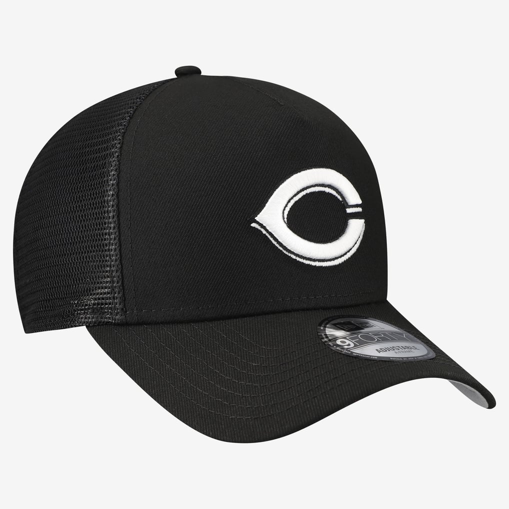 Cincinnati Reds New Era Side Script 9FORTY A-Frame Trucker Adjustable Hat - Black
