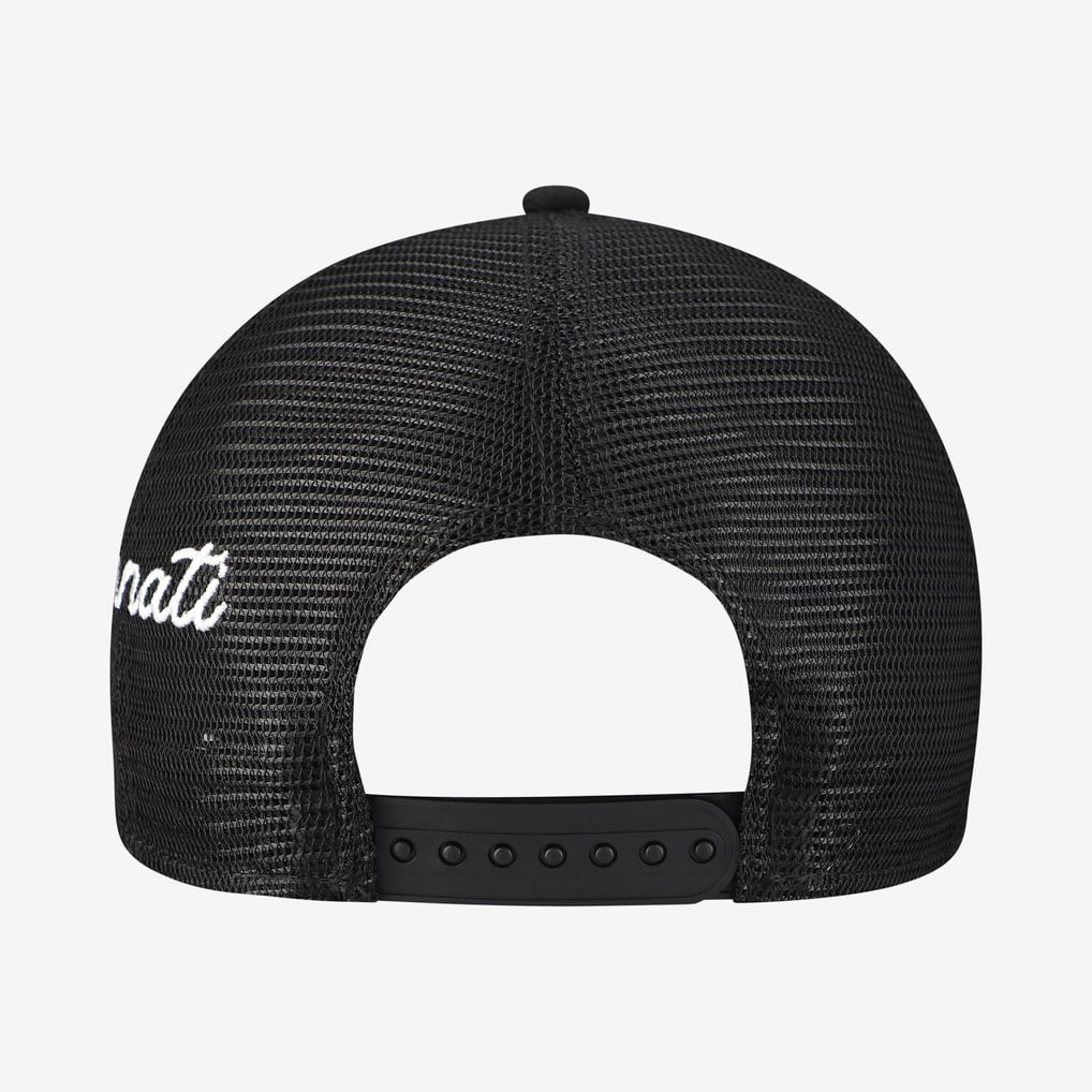 Cincinnati Reds New Era Side Script 9FORTY A-Frame Trucker Adjustable Hat - Black