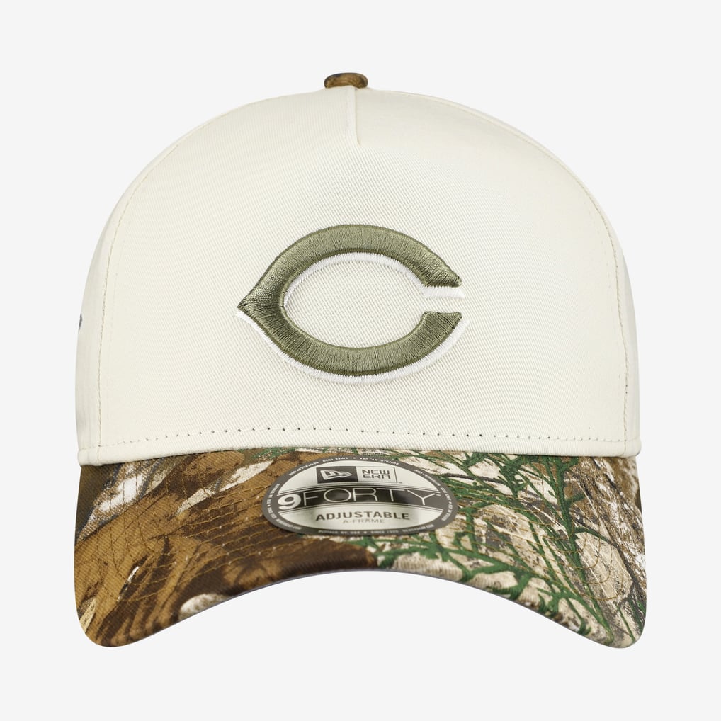 Cincinnati Reds New Era 9FORTY A-Frame Adjustable Hat - Cream/Realtree Camo