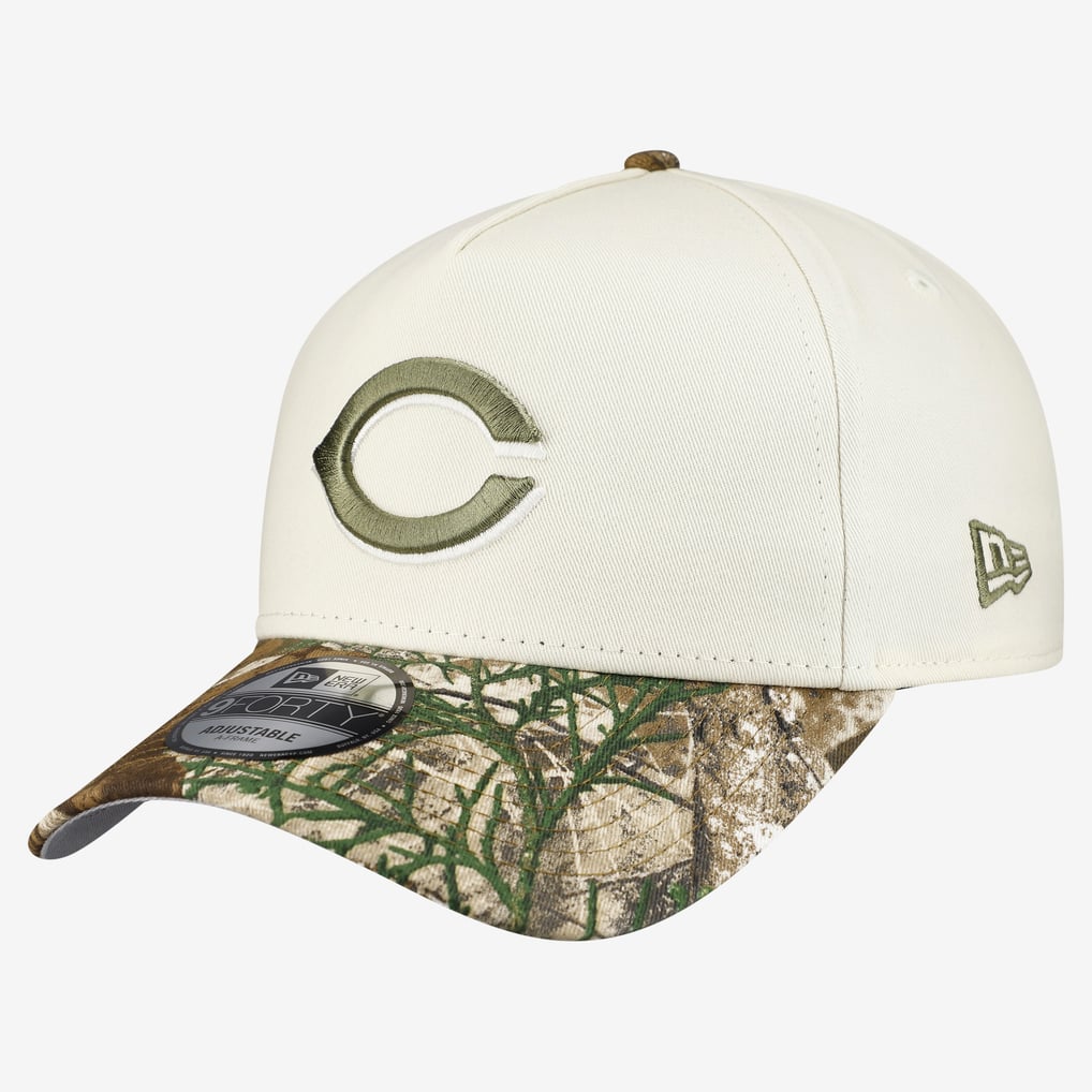 Cincinnati Reds New Era 9FORTY A-Frame Adjustable Hat - Cream/Realtree Camo