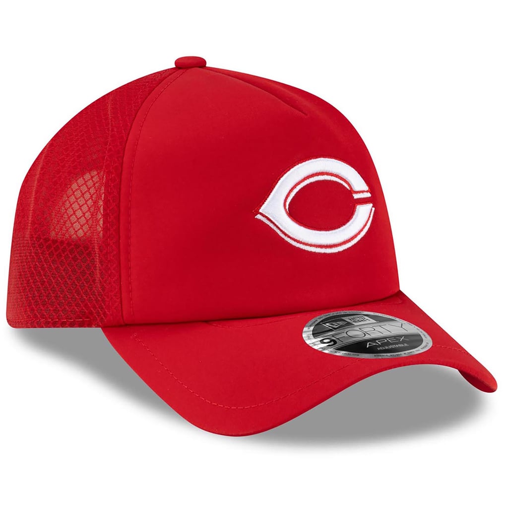 Cincinnati Reds New Era 2026 Batting Practice Apex 9FORTY Adjustable Trucker Hat - Red