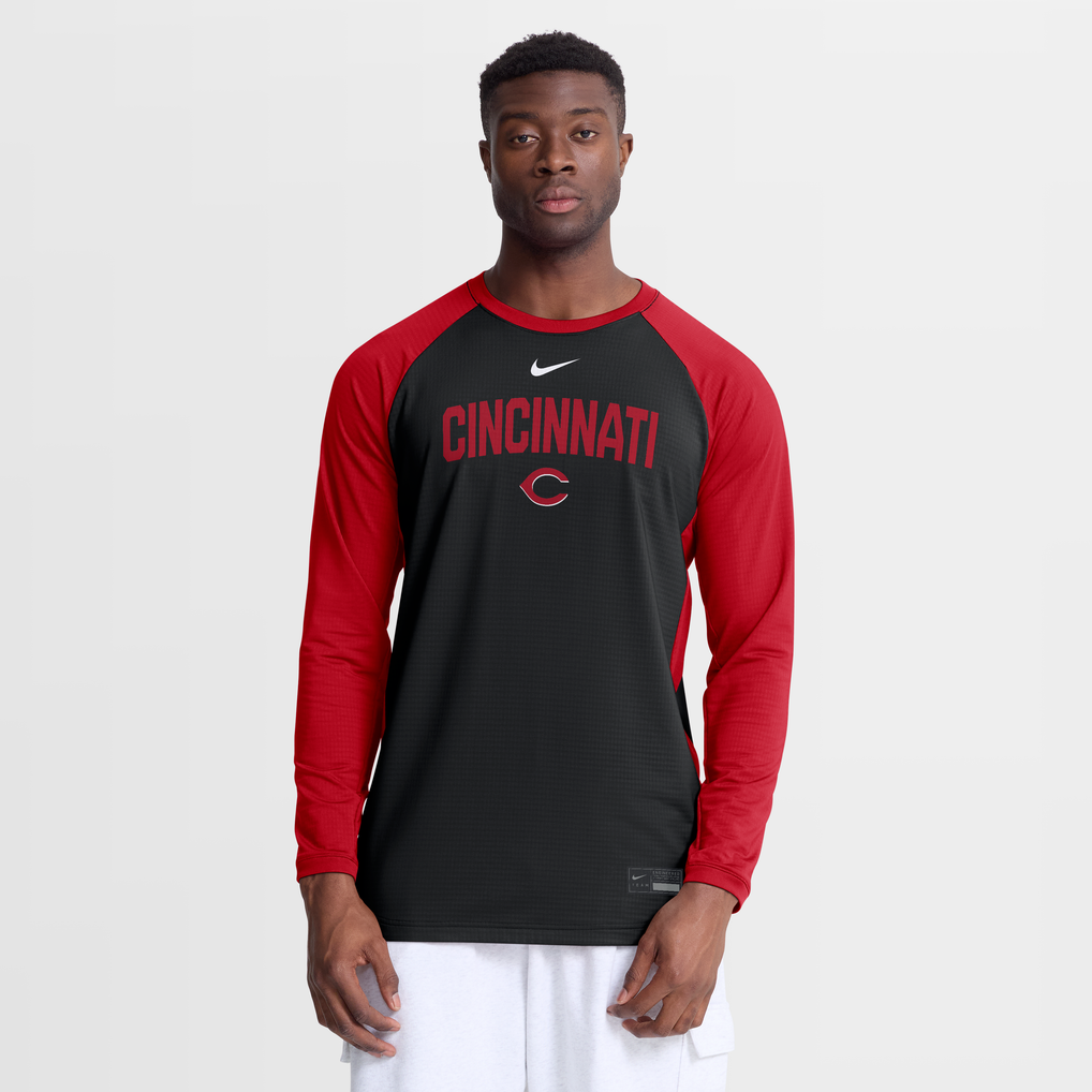 Cincinnati Reds Nike Authentic Collection Raglan Dri-FIT Sweatshirt - Black