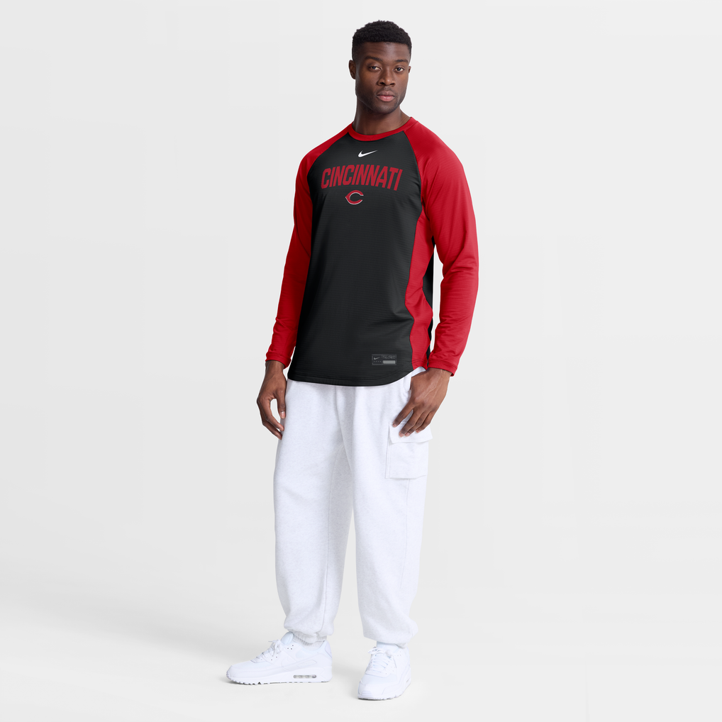 Cincinnati Reds Nike Authentic Collection Raglan Dri-FIT Sweatshirt - Black