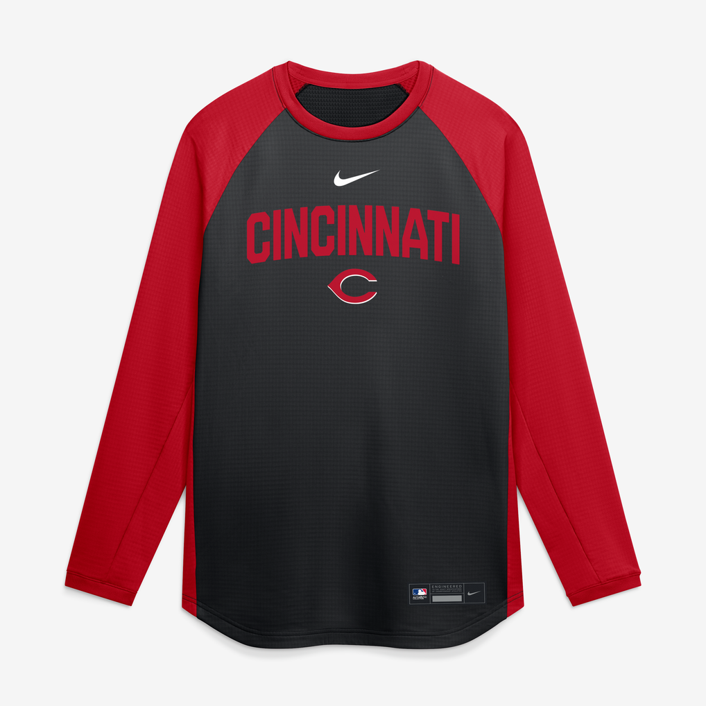 Cincinnati Reds Nike Authentic Collection Raglan Dri-FIT Sweatshirt - Black