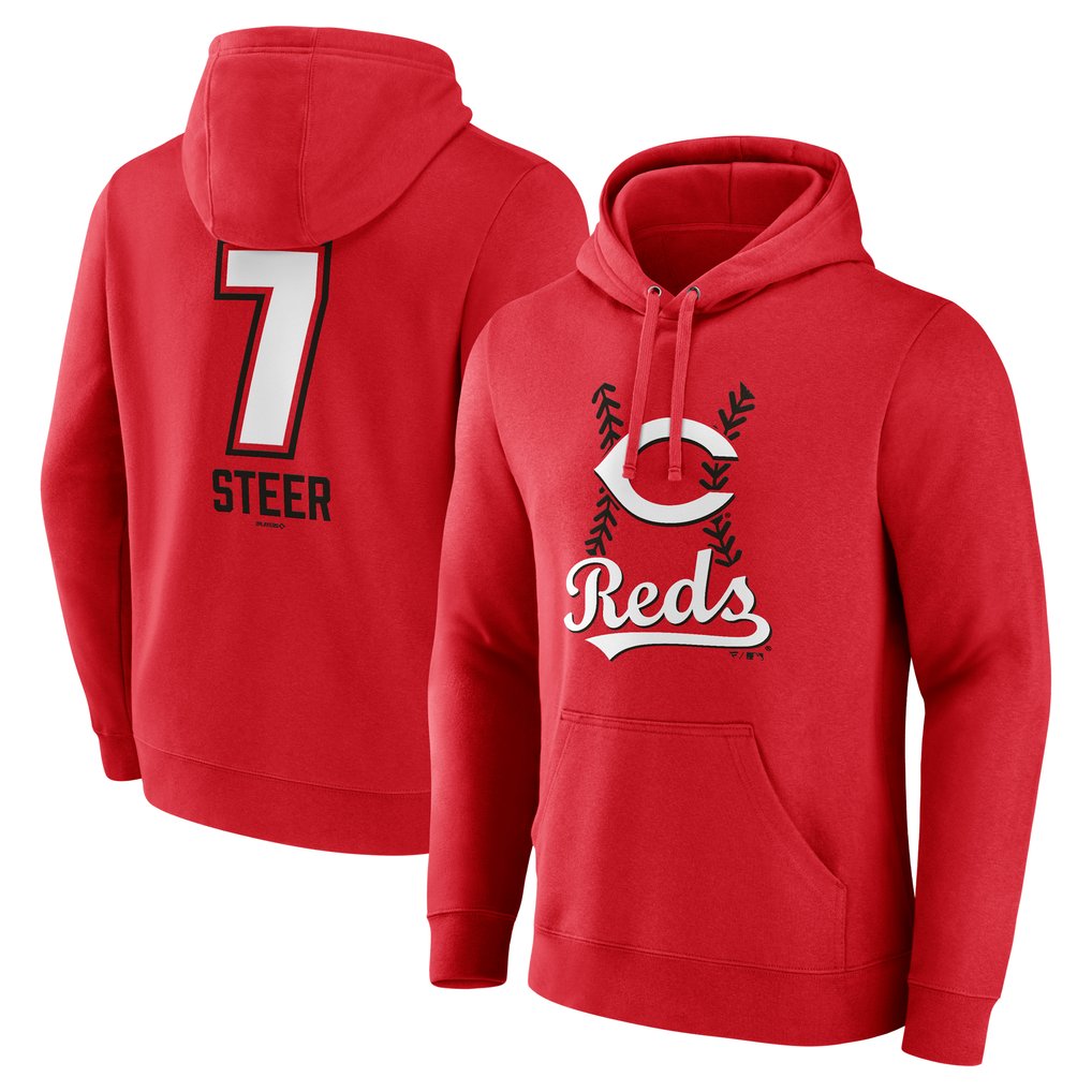 Spencer Steer Cincinnati Reds Name & Number Fastball Pullover Hoodie - Red