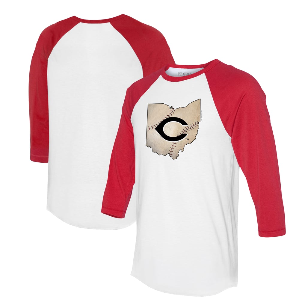 Cincinnati Reds Tiny Turnip Unisex State Outline 3/4-Sleeve Raglan T-Shirt - White/Red