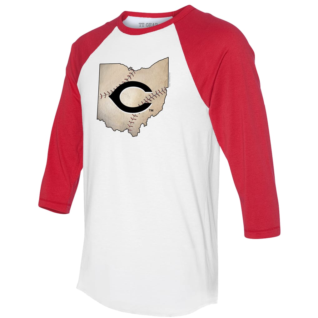 Cincinnati Reds Tiny Turnip Unisex State Outline 3/4-Sleeve Raglan T-Shirt - White/Red