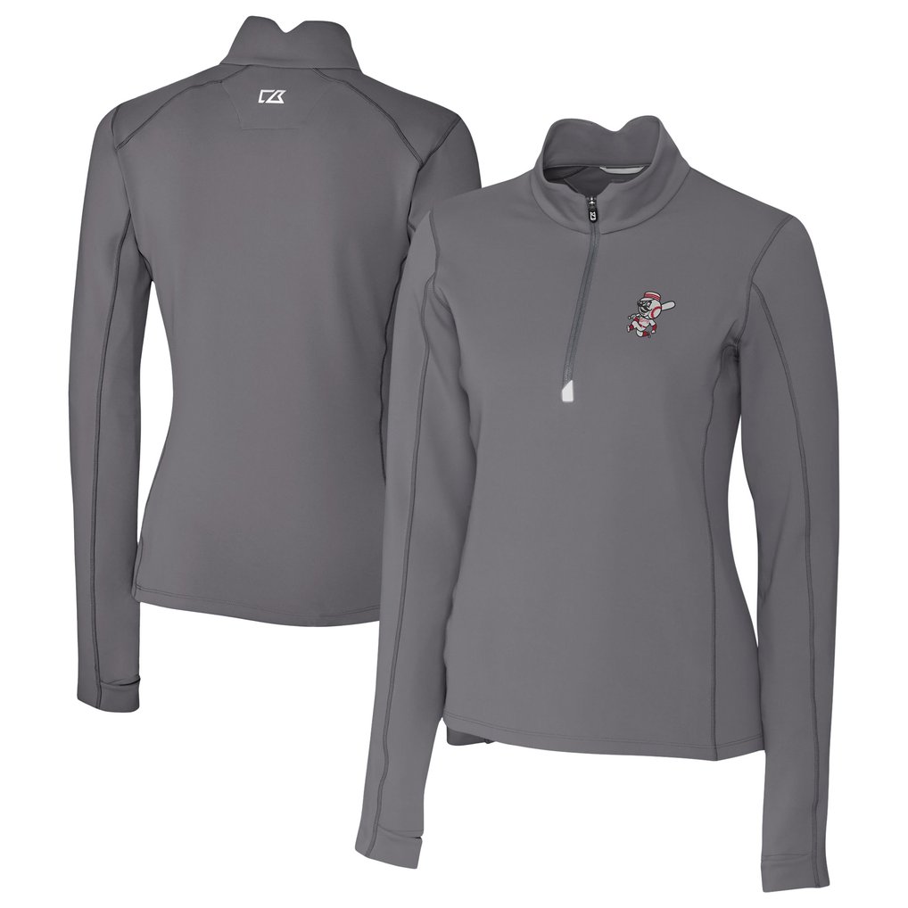 Cincinnati Reds Cutter & Buck Women's Cooperstown Collection Traverse Stretch Quarter-Zip Pullover Top - Gray