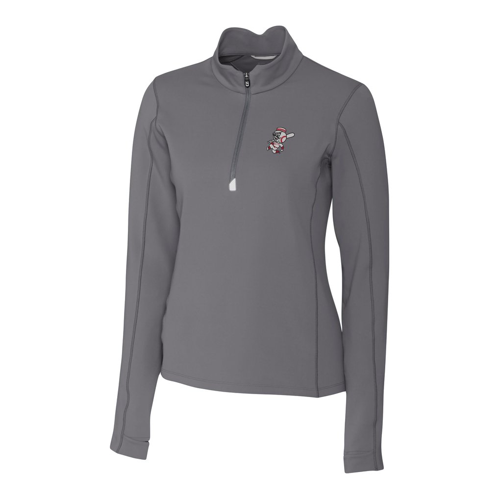 Cincinnati Reds Cutter & Buck Women's Cooperstown Collection Traverse Stretch Quarter-Zip Pullover Top - Gray