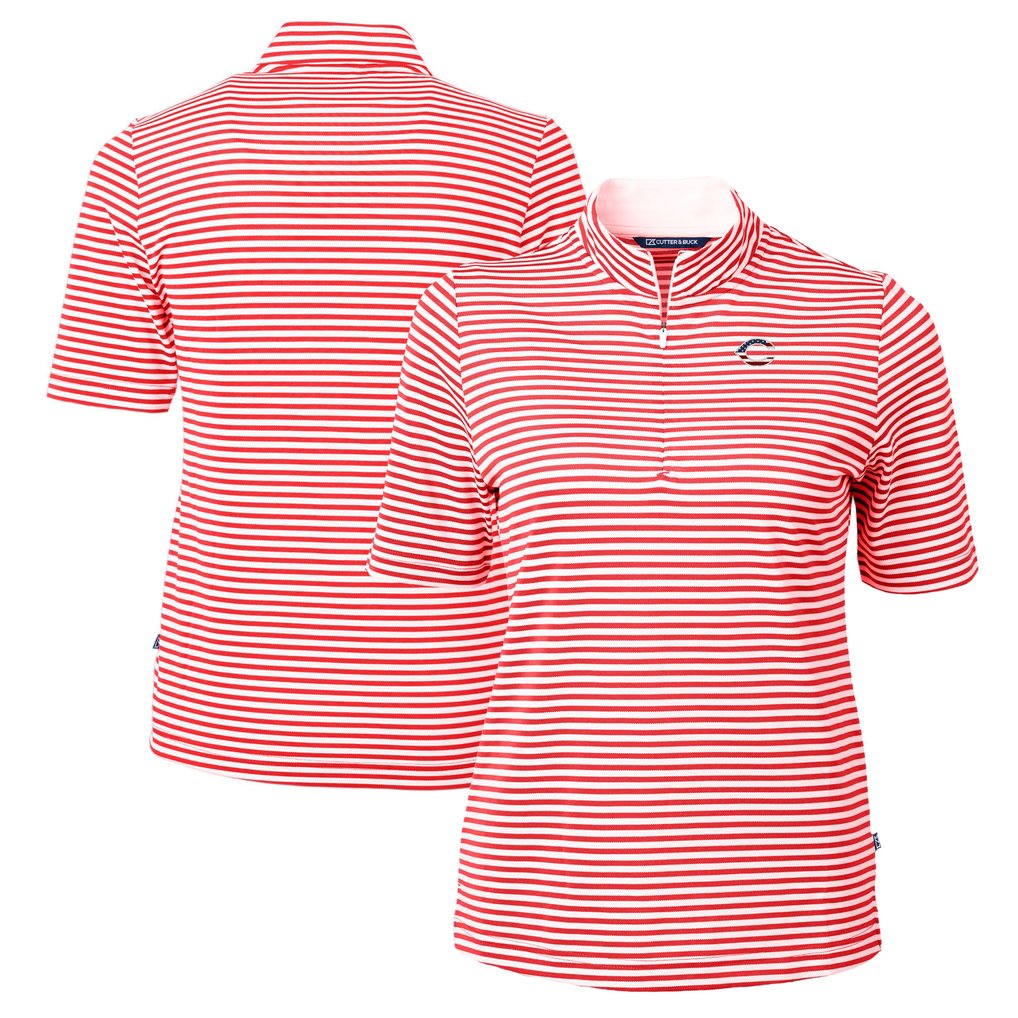 Cincinnati Reds Cutter & Buck Women's Virtue Eco Pique Stripe Recycled Quarter-Zip Pullover Top - Red