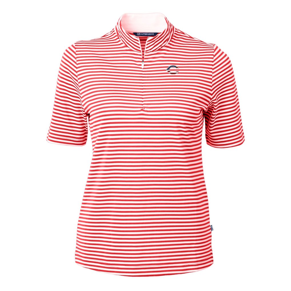 Cincinnati Reds Cutter & Buck Women's Virtue Eco Pique Stripe Recycled Quarter-Zip Pullover Top - Red