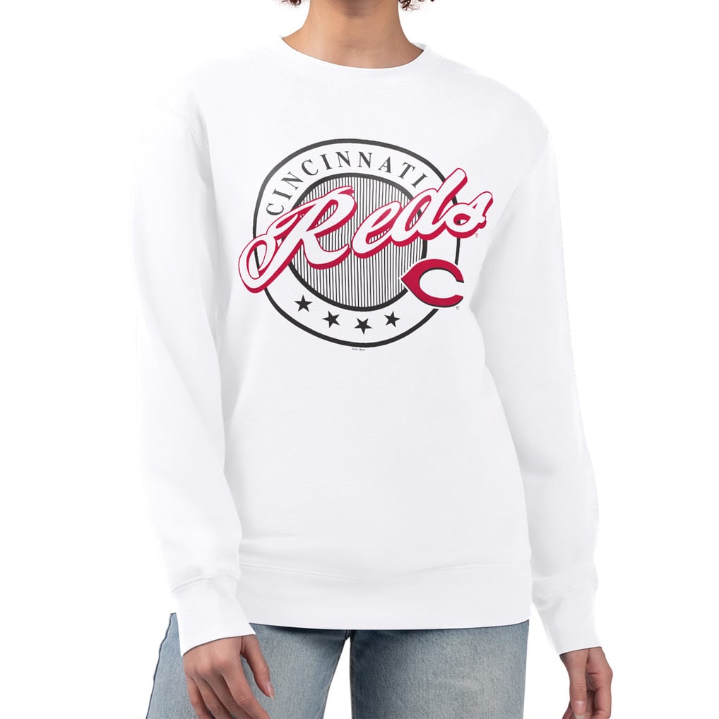 Cincinnati Reds G-III 4Her by Carl Banks Women's Pinstripe Circle Team Fleece Pullover Sweatshirt - White