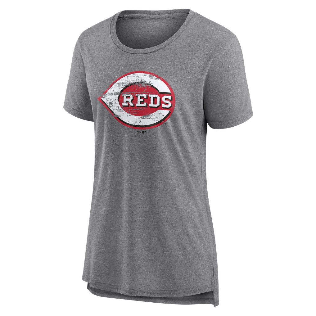  Cincinnati Reds Women's Heritage Personalized Any Name & Number Tri-Blend T-Shirt - Gray