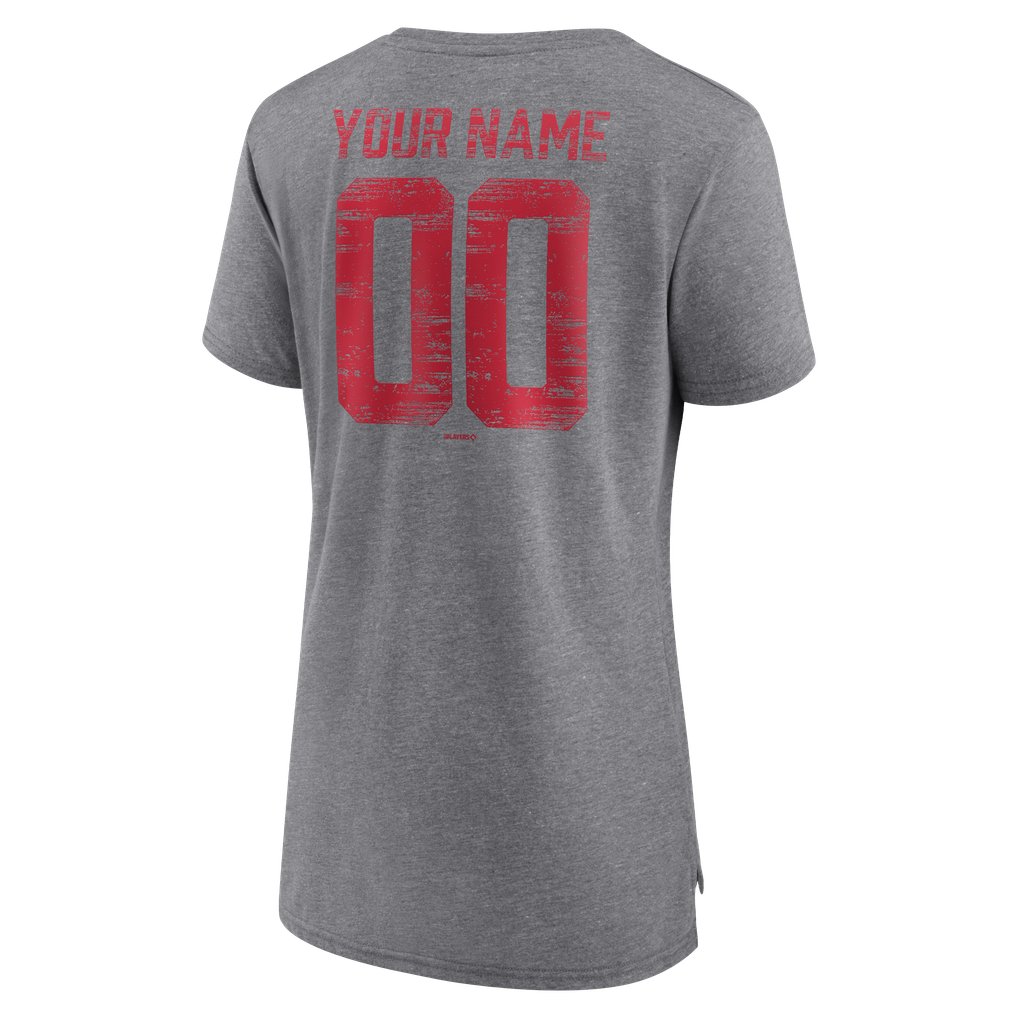  Cincinnati Reds Women's Heritage Personalized Any Name & Number Tri-Blend T-Shirt - Gray