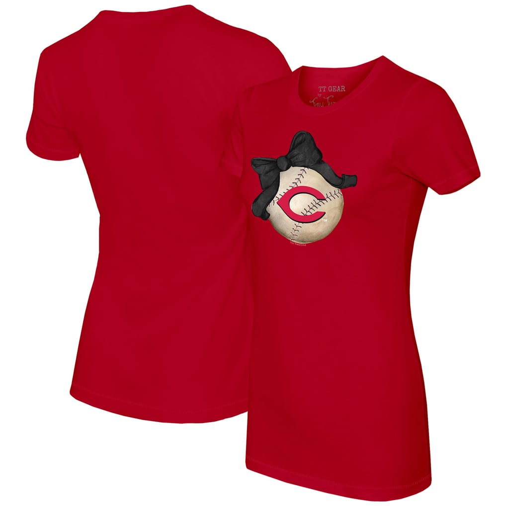 Cincinnati Reds Tiny Turnip Women's Baseball Bow T-Shirt - Red