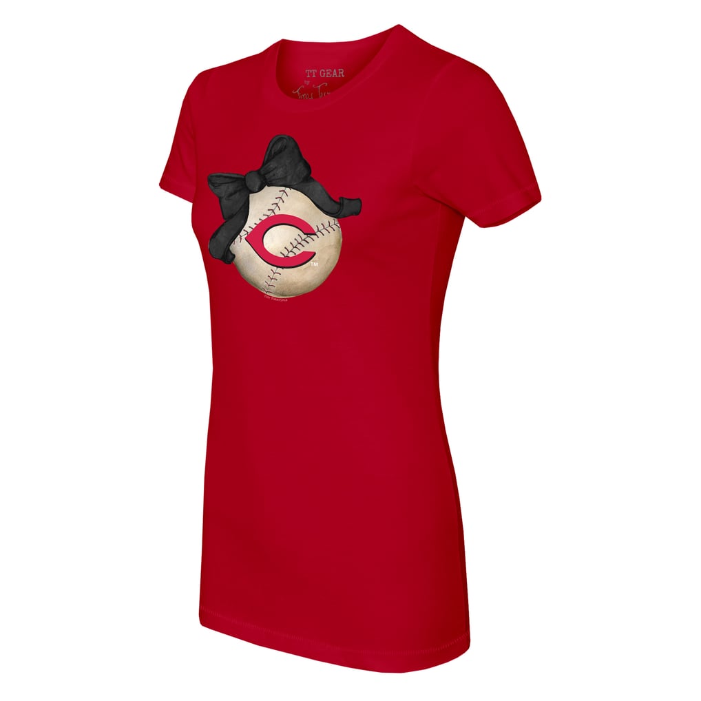 Cincinnati Reds Tiny Turnip Women's Baseball Bow T-Shirt - Red