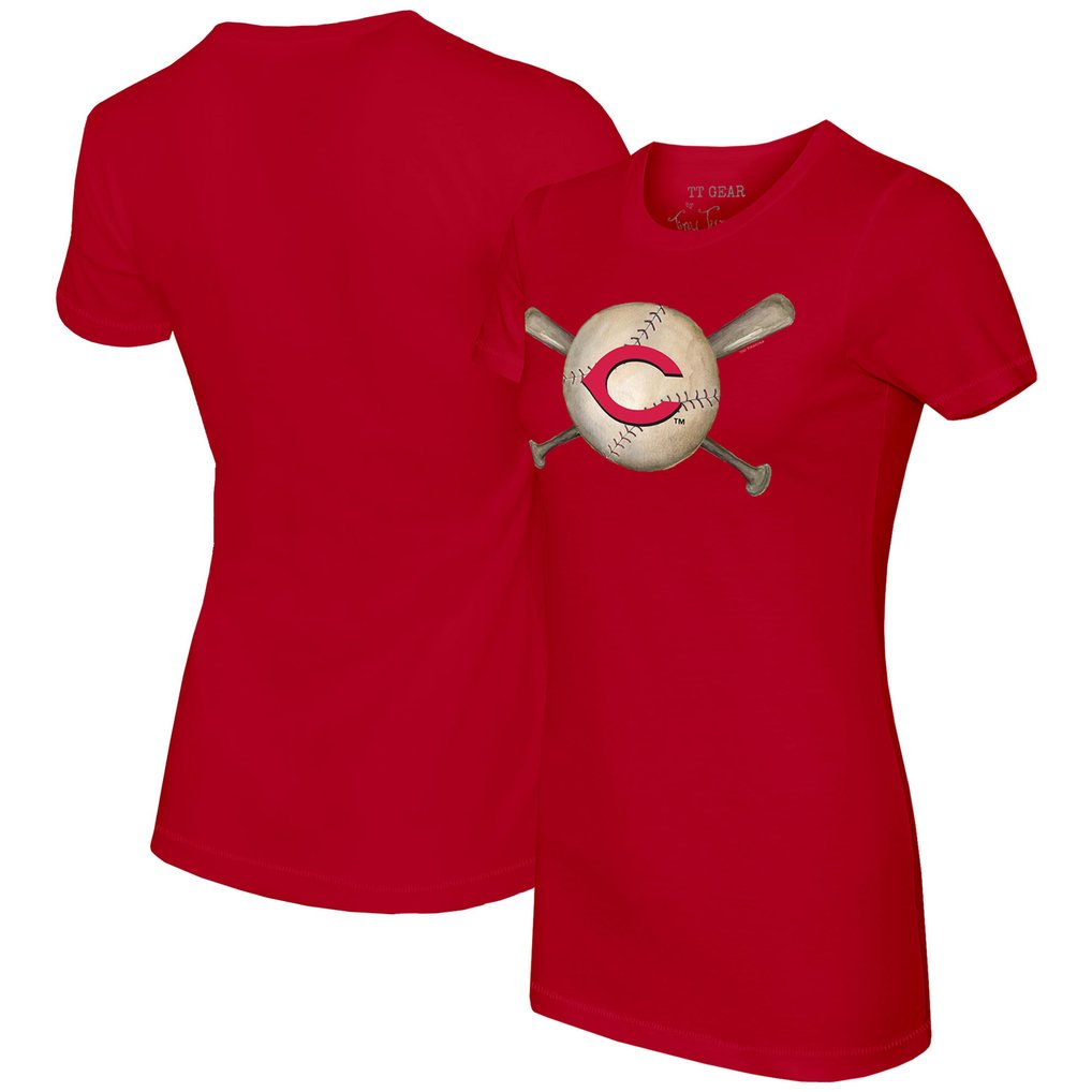 Cincinnati Reds Tiny Turnip Women's Baseball Cross Bats T-Shirt - Red