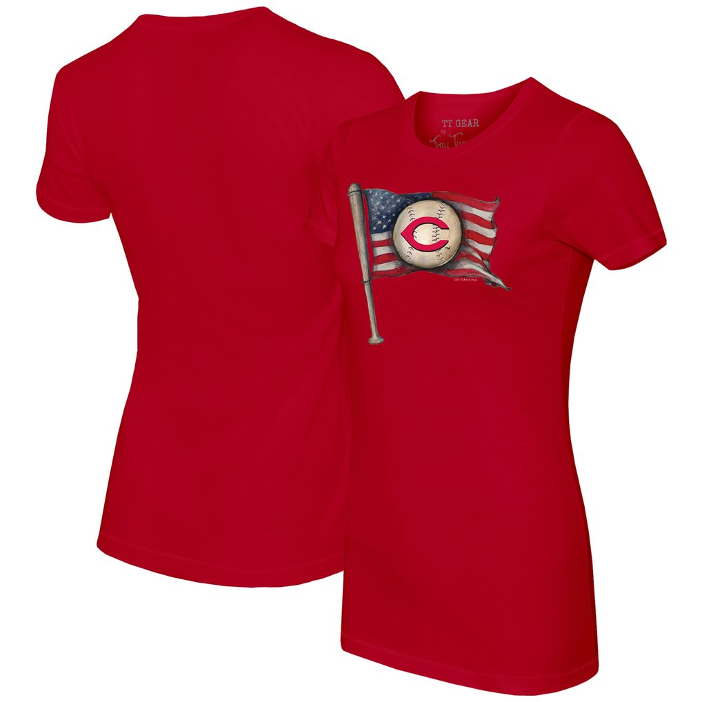 Cincinnati Reds Tiny Turnip Women's Baseball Flag T-Shirt - Red