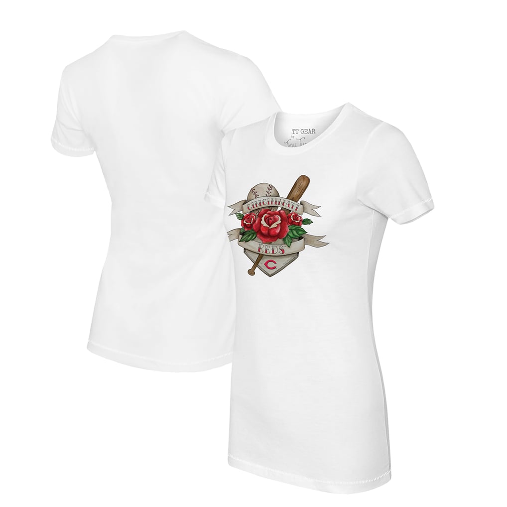 Cincinnati Reds Tiny Turnip Women's Tattoo Rose T-Shirt - White